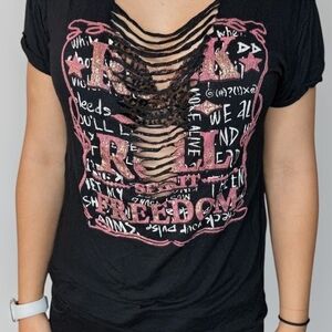 Love J Black and Pink Cut-Out Graphic Tee